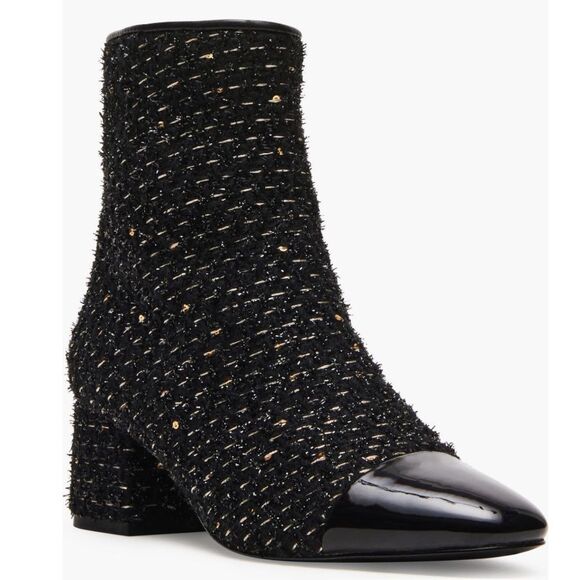 Steve Madden Eiffel Bootie, Tweed Black Sparkle, Low Block Heel Size 8 & 8.5 NWT - Picture 1 of 17